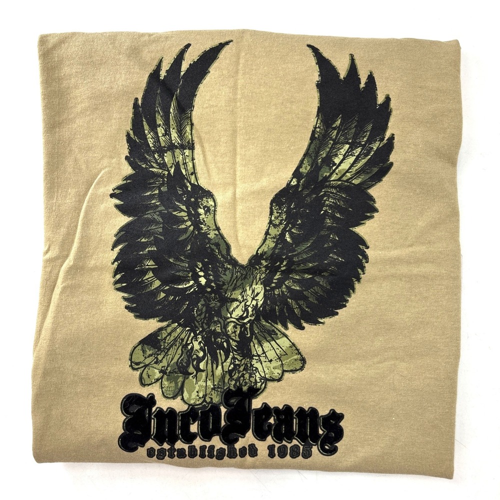 JNCO Vintage Flaming Eagle Textured T Shirt Youth XL / Mens M 90s Y2K Brown NWT